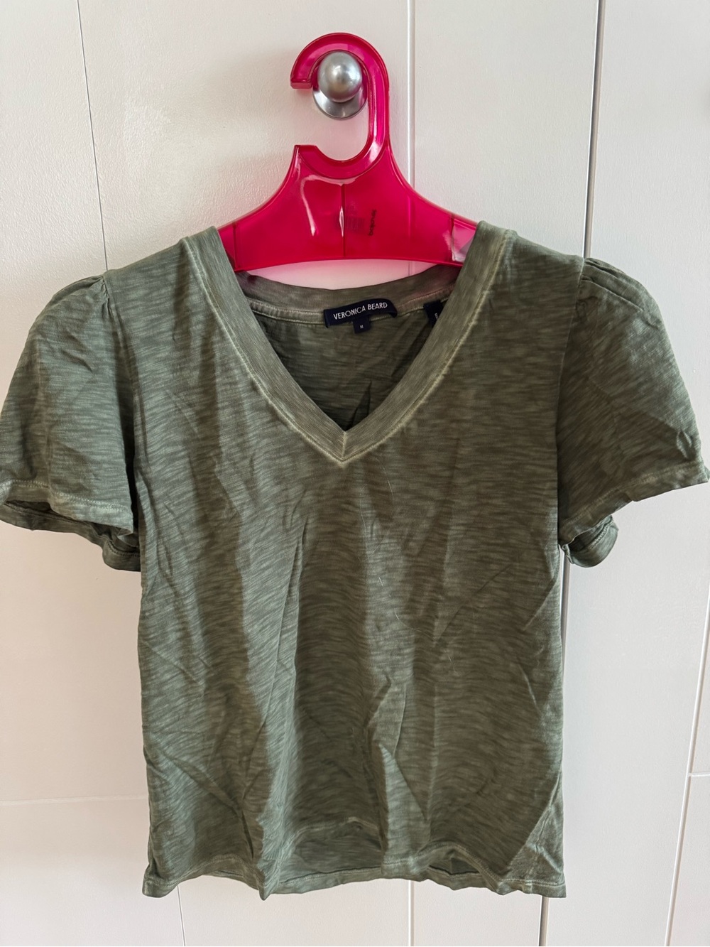 Veronica Beard Olive Green V-Neck Short Sleeve Tee